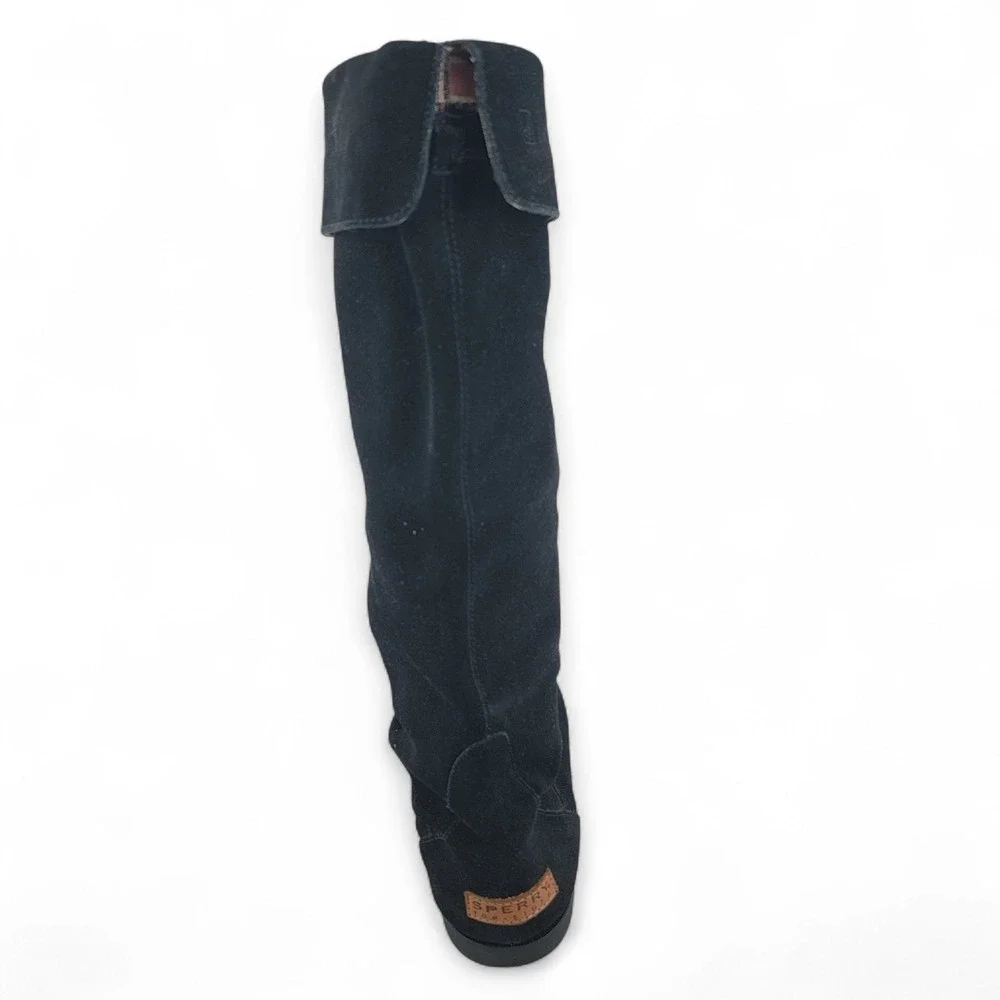 Sperry Suede Boots Tall Lace Up‎ Moc Toe Black Boots Women's